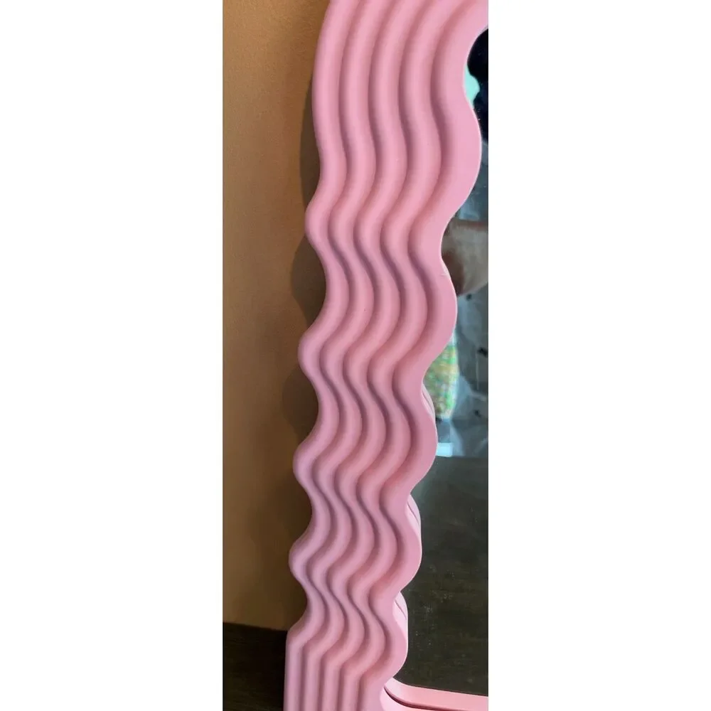 2 Wavy Mirrors Pink & Sage Green | Whimsical Decor | Retro Funky Wall hanging